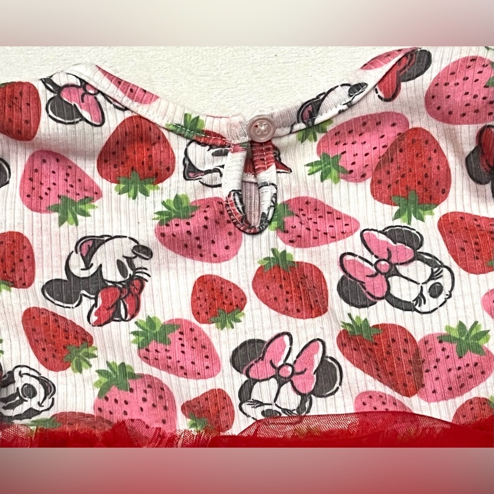 Disney Baby Minnie Mouse White & Pink Knit Fabric Outfit w Red Tulle Skirt Dress - Picture 7 of 13